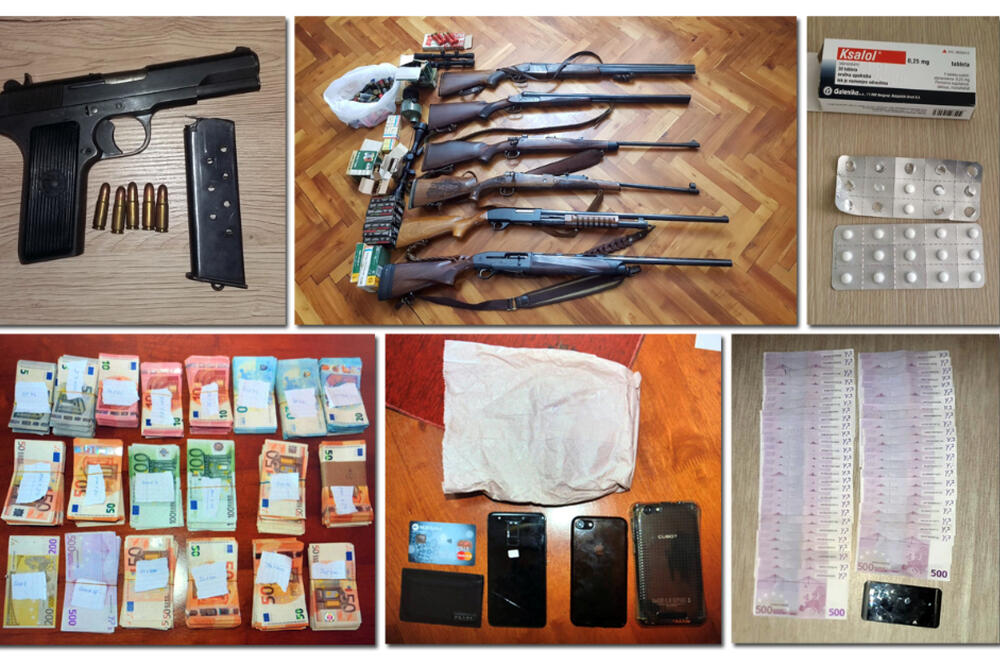 Zaplijenjeni oružje, droga, novac..., Foto: Uprava policije