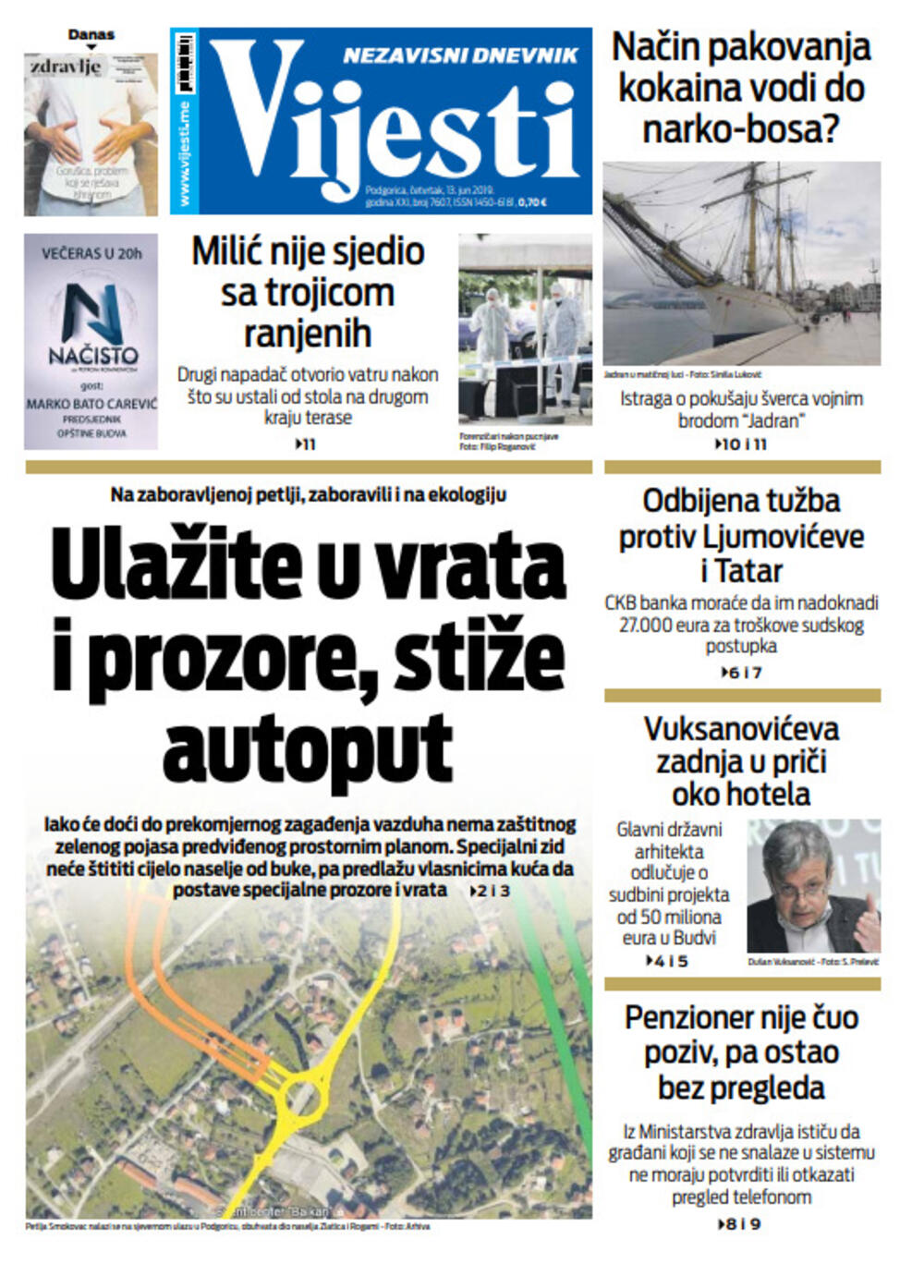 Naslovna strana "Vijesti" za 13. jun, Foto: Vijesti