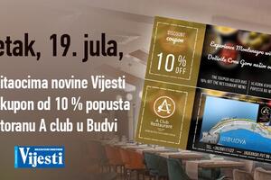 Poklon kupon od 10% popusta u restoranu A club u Budvi