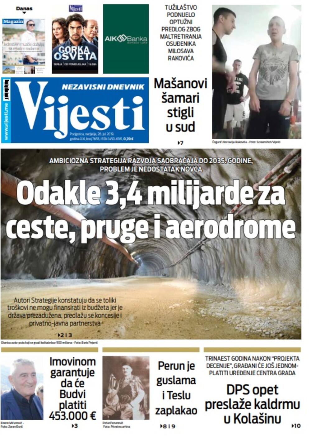 Naslovna strana "Vijesti", Foto: Vijesti