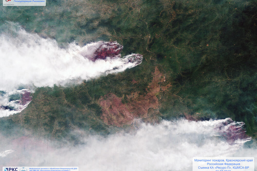 Satelitski snimak požara u Rusiji, Foto: Roscosmos Space Agency