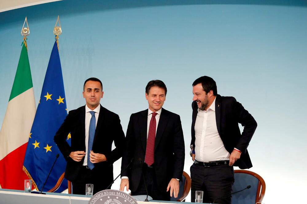 Luiđi Di Majo, premijer Italije Đuzepe Konte i Mateo Salvini, Foto: Reuters