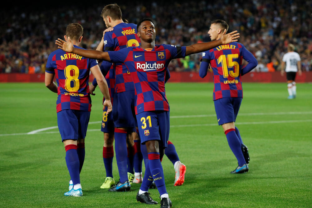 Ansu Fati slavi gol protiv Valensije, Foto: ALBERT GEA