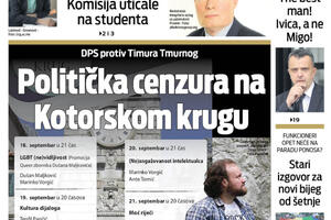 Naslovna strana "Vijesti" za 19. septembar