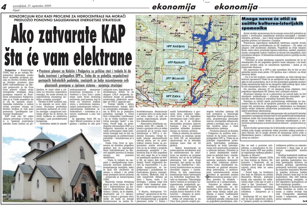 Stranica "Vijesti" od 21. septembra 2009.