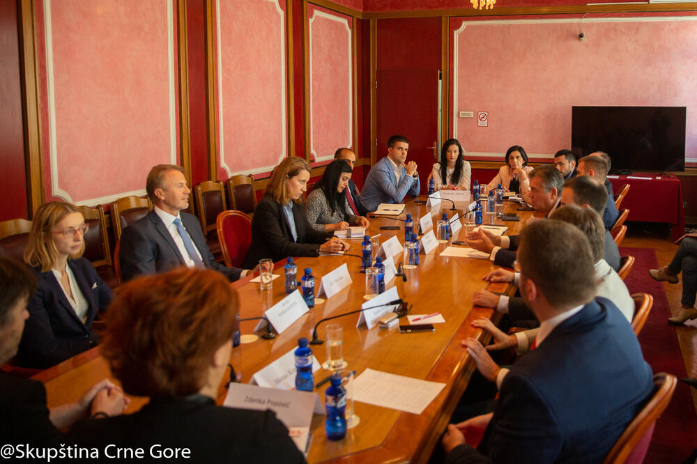 Elsa Fenet sa članovima Odbora i šefom delegacije EU u Podgorici Aivom Oravom, Foto: Igor Sljivančanin