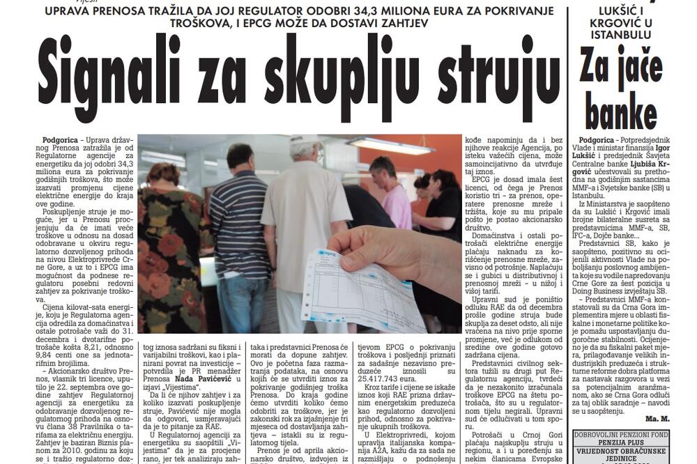 Stranica "Vijesti" od 7. oktobra 2009.
