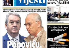 Naslovna strana "Vijesti" za 15. oktobar 2019.