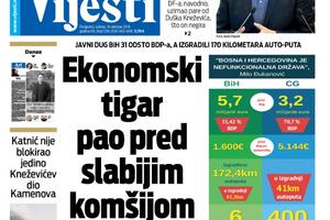 Naslovna strana "Vijesti" za 19. oktobar 2019.
