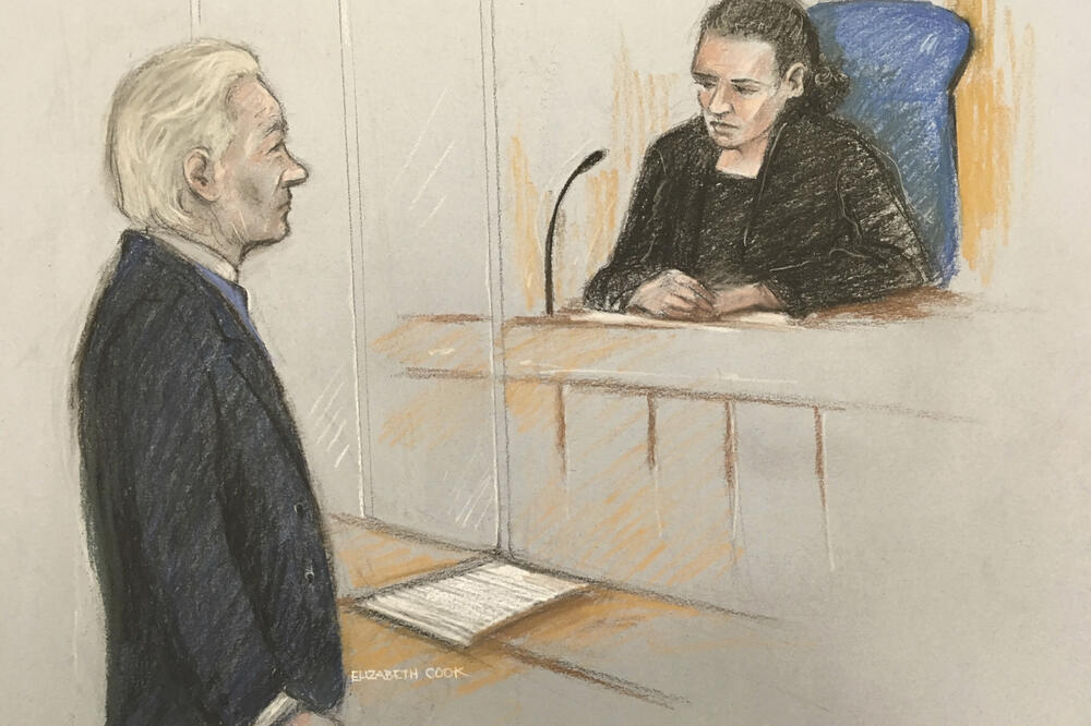 Asanž se pojavio pred sudom: Crtež iz sudnice, Foto: AP