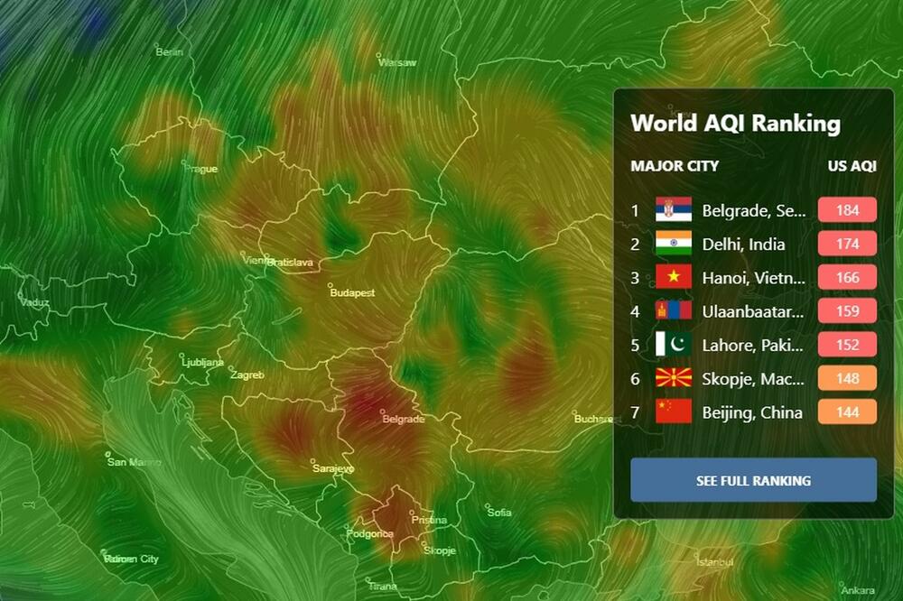 Mapa AirVisuala, Foto: Printscreen