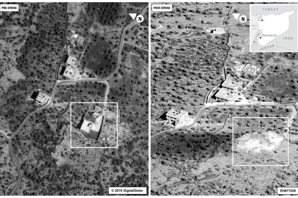 Bagdadijev kompleks prije i nakon vazdušnog napada u Idlibu, Foto: Reuters
