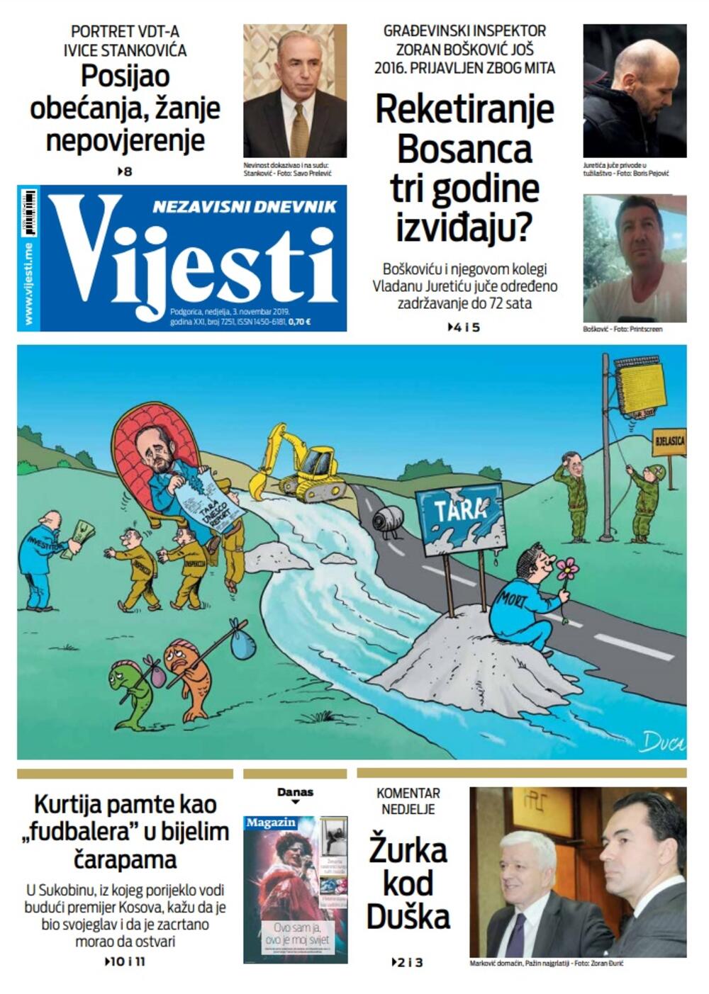 Naslovna strana "Vijesti" za 3. novembar 2019., Foto: Vijesti