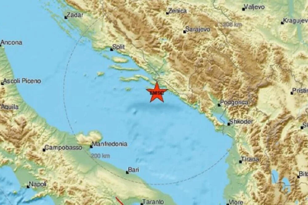 Na mapi je prikazan epicentar zemljotresa, Foto: EMSC