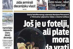 Naslovna strana "Vijesti" za 9. novembar 2019.