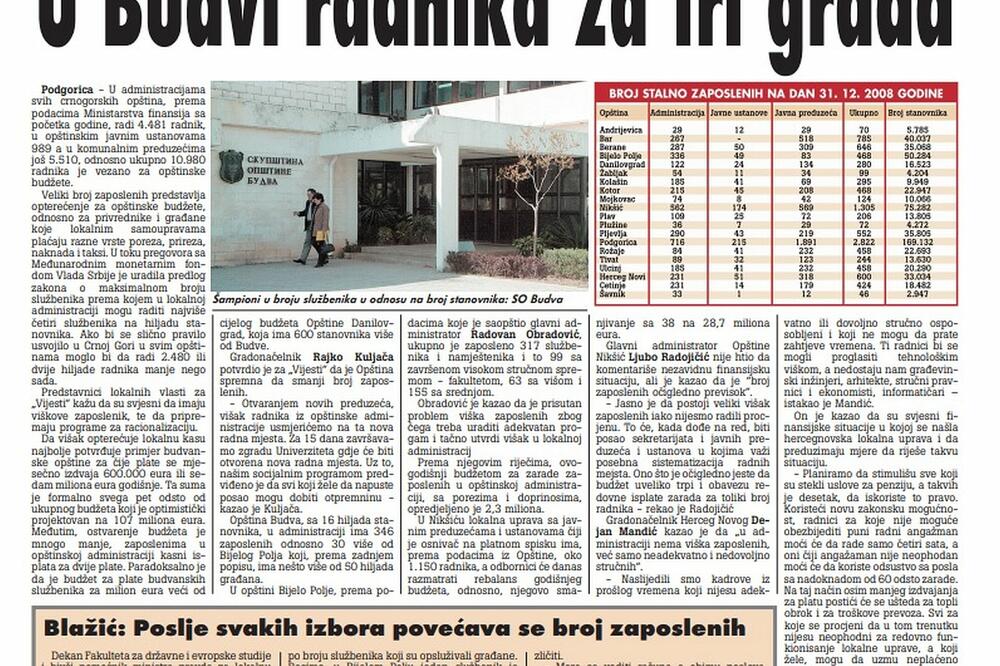 Stranica "Vijesti" od 9. novembra 2009.