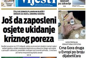 Naslovna strana "Vijesti" za 14. novembar 2019.