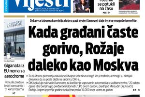 Naslovna strana "Vijesti" za 26. novembar