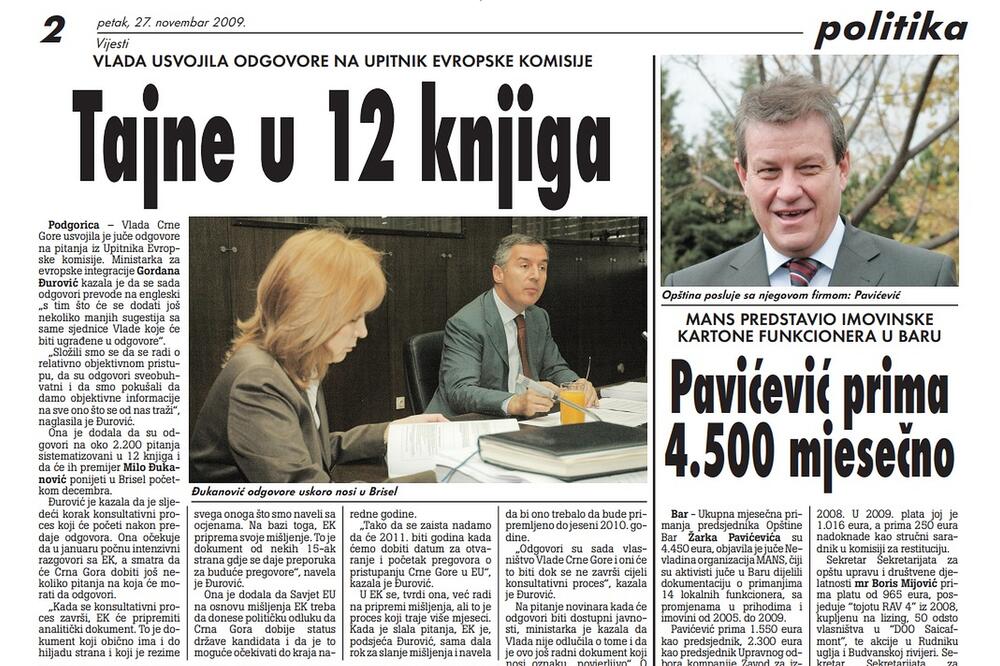 Stranica "Vijesti" od 27. novembra 2009.