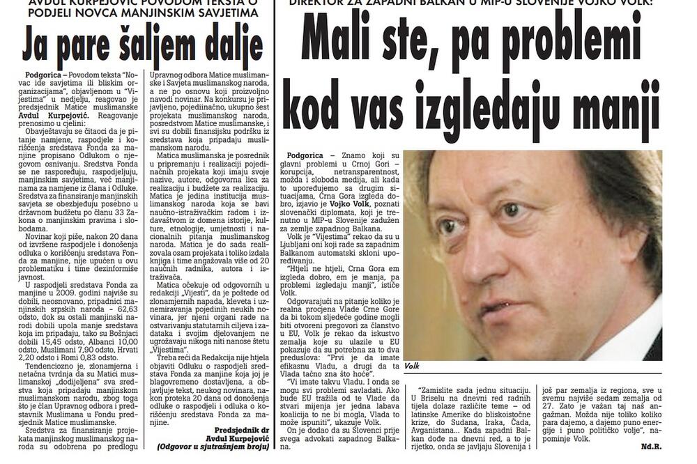 Strana "Vijesti" od 15. decembra 2009., Foto: Arhiva Vijesti