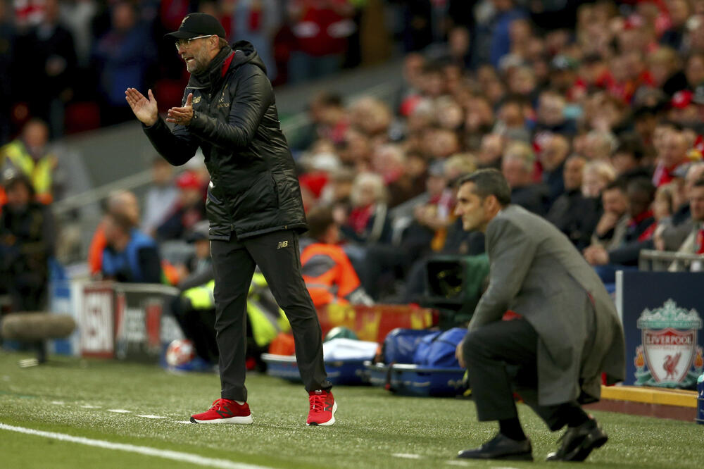 Jirgen Klop i Ernesto Valverde na utakmici Lige šampiona Liverpul - Barselona, Foto: Beta/AP