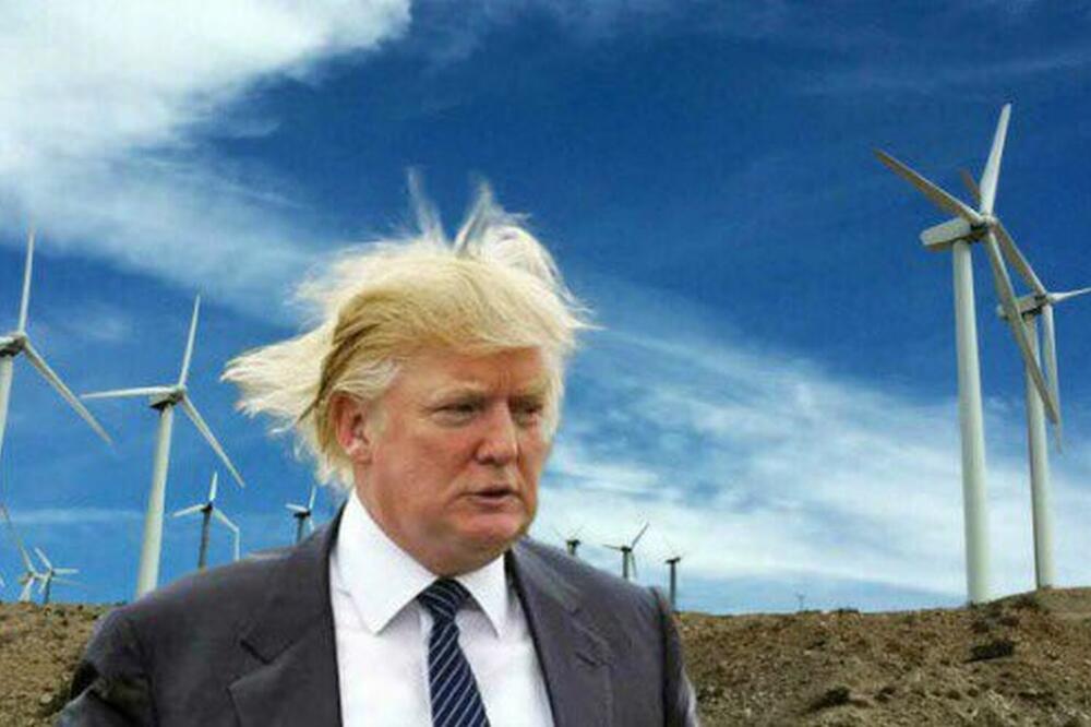 Donald Tramp protiv vjetrenjača (Ilustracija), Foto: Twitter