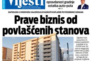 Naslovna strana "Vijesti" za 26. decembar 2019. godine