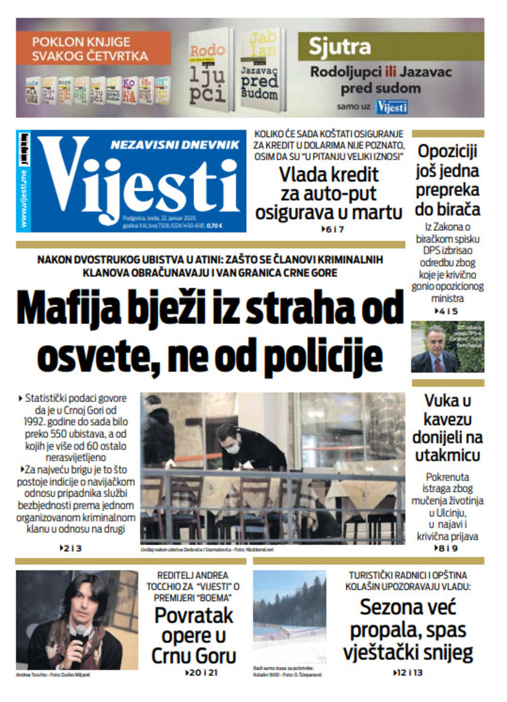 Naslovna strana "Vijesti" za 22. januar 2020., Foto: Vijesti