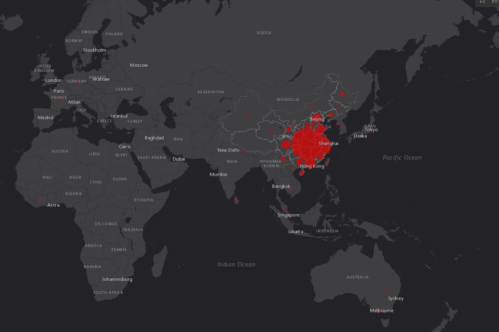 Interaktivna mapa za praćenje korona virusa, Foto: Print screen