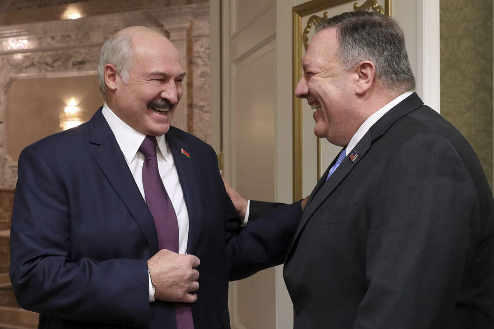 Aleksandar Lukašenko i Majk Pompeo, Foto: BETA/AP