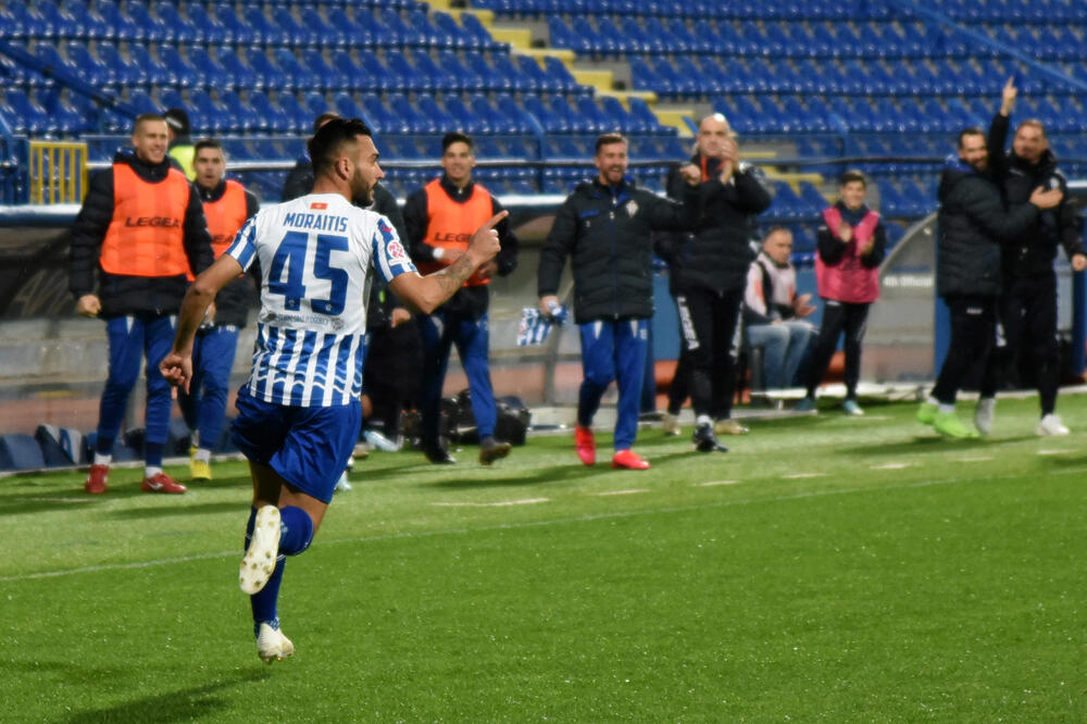 Panajotis Moraitis slavi prvi gol protiv Zete, Foto: Luka Zeković