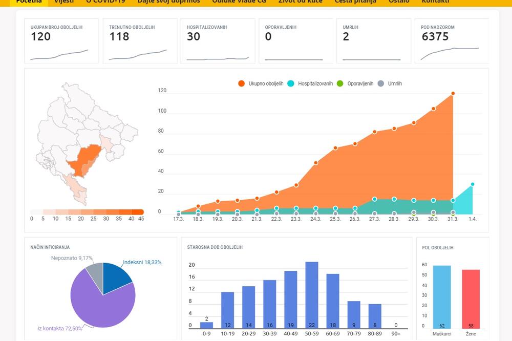 Naslovna strana sajta, Foto: Coronainfocg.me