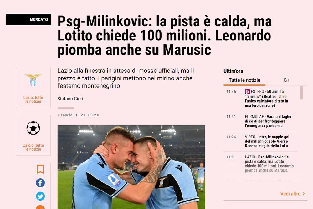 Gazeta delo sport o interesovanju PSŽ-a za Marušića