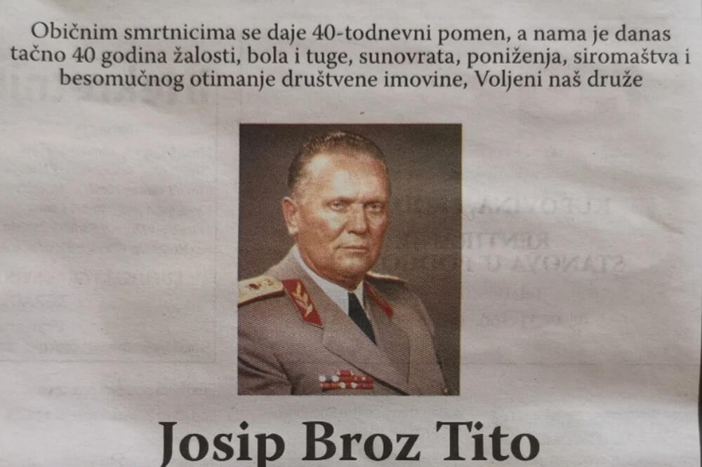 Čitulja za Josipa Broza Tita, Foto: Screenshot