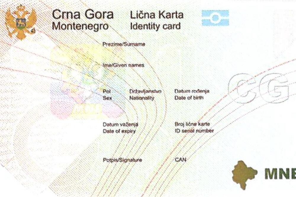 Prednja strana nove lične karte, Foto: MUP Crne Gore