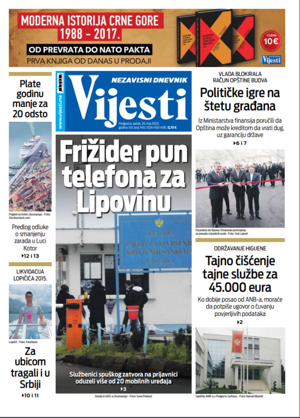 Naslovna strana "Vijesti" za 29.5.2020., Foto: Vijesti