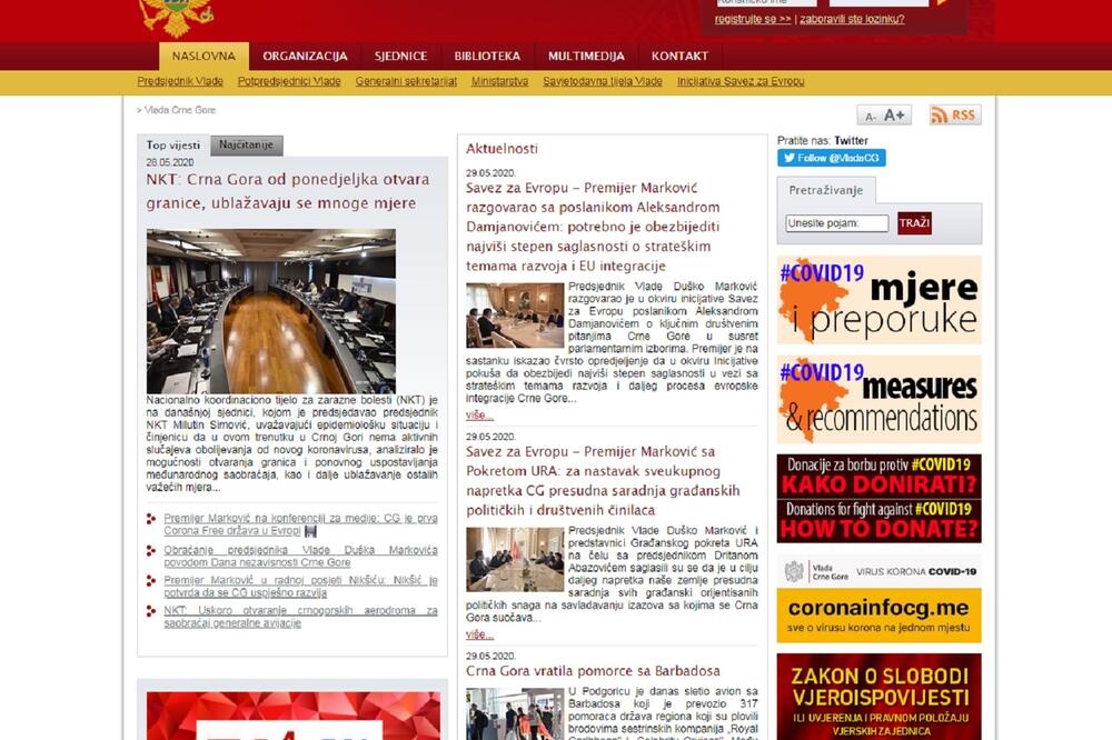 Sajt Vlade čeka novo ruho, Foto: Vlada Crne Gore