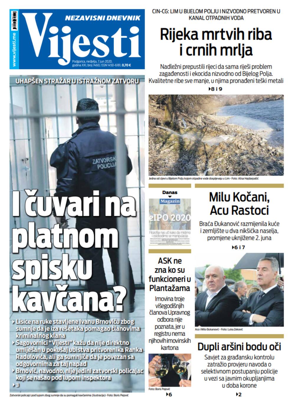 Naslovna strana "Vijesti" za 7. jun 2020., Foto: Vijesti