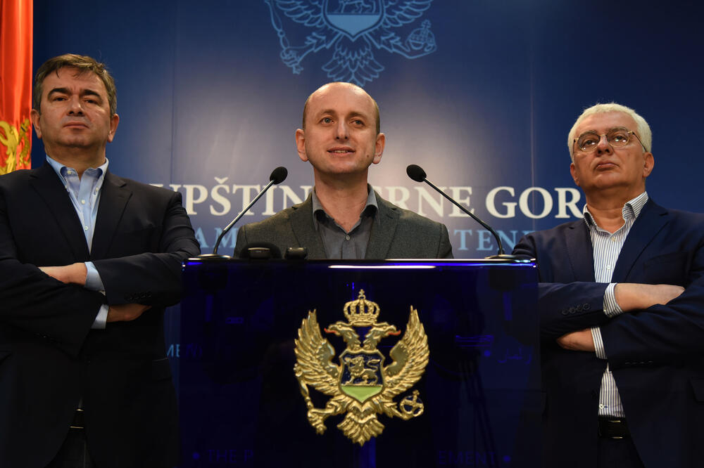 Lider DF, Nebojša Medojević, Milan Knežecić i Andrija Mandić, Foto: Luka Zeković