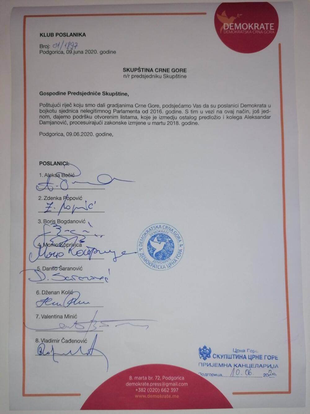 Dokument Demokrata sa potpisima