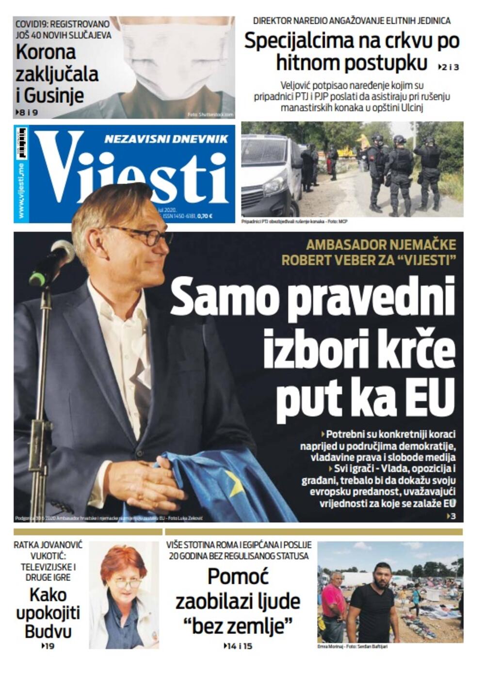Naslovna strana za 3. jul 2020., Foto: Vijesti