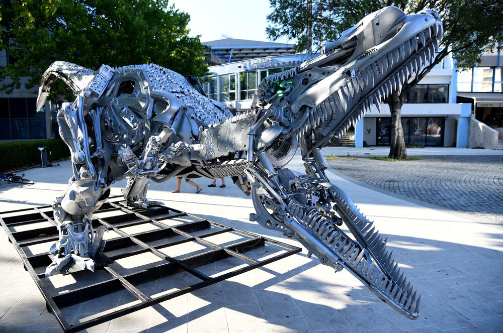 <p>Podgorički umjetnik Danilo Baletić predstavio je svoju novu postavku pod nazivom "Dinoboti čuvaju Podgoricu", na Trgu Argentina.</p>  <p>"Nakon 65 miliona godina dinosaurusi ponovo vladaju svijetom, jer ljudi ne zaslužuju ovu planetu", napisao je on na svom facebook profilu. </p>  <p>Pogledajte foto-galeriju nove postavke Danila Baletića.</p>