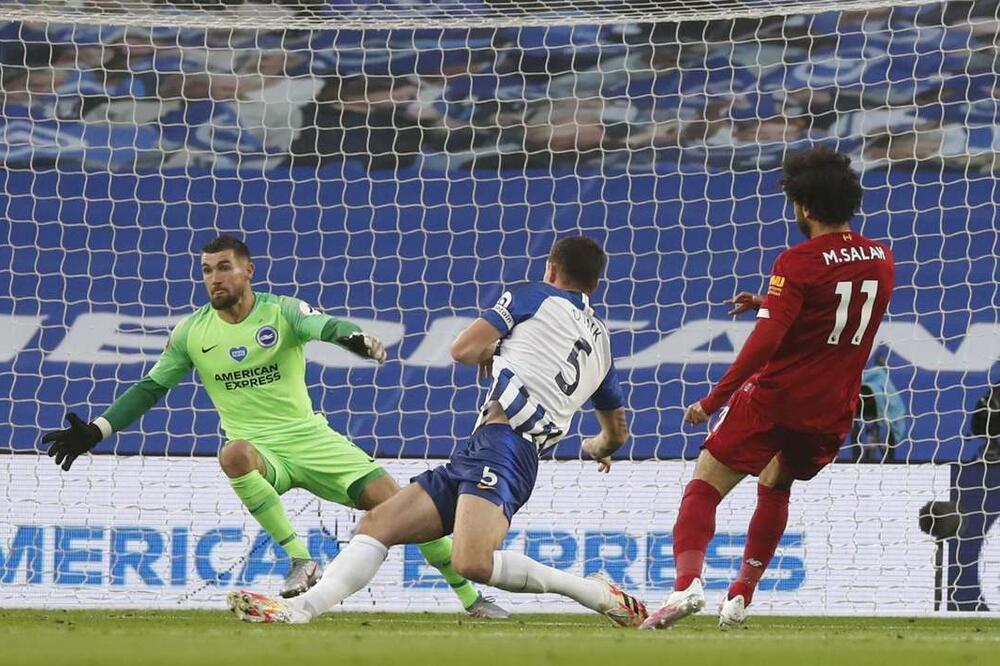 Salah postiže prvi gol protiv Brajtona, Foto: Flashscore.com