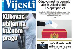 Naslovna strana "Vijesti" za 19. jul