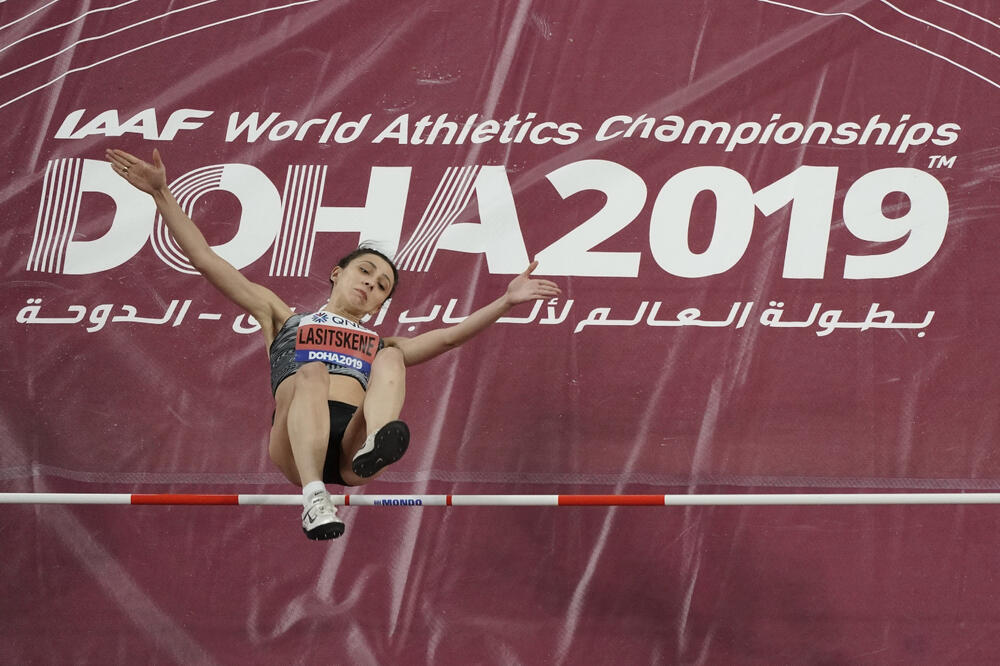 Ruska atletičarka Marija Lasitskene na SP u Dohi prošle godine, Foto: AP