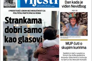Naslovna strana "Vijesti" za 2. avgust 2020.
