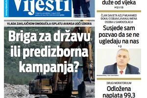Naslovna strana "Vijesti" 3. avgust 2020.