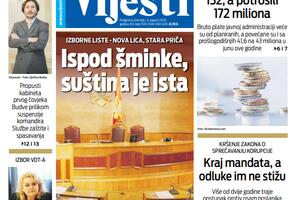 Naslovna strana "Vijesti" za šesti avgust