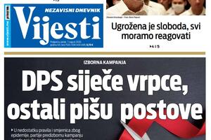 Naslovna strana "Vijesti" za 7. avgust