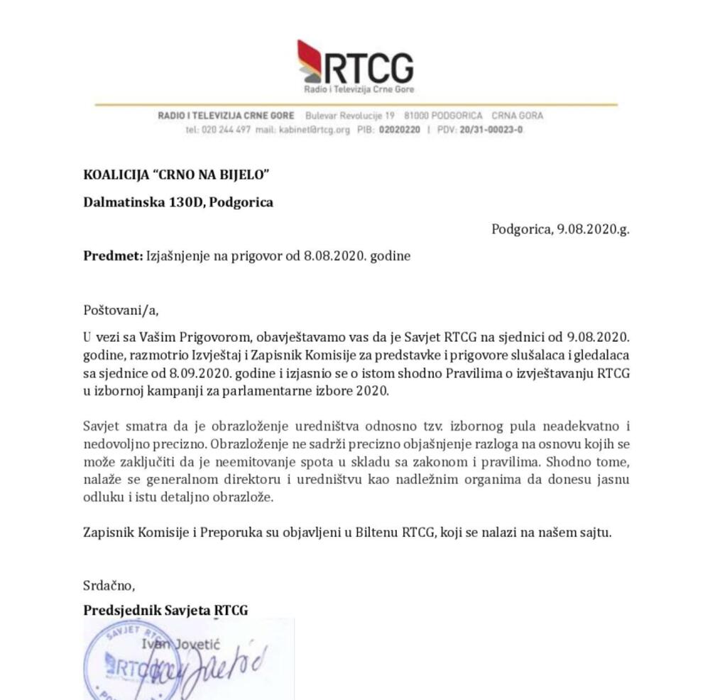 Odluka Savjeta  RTCG-a